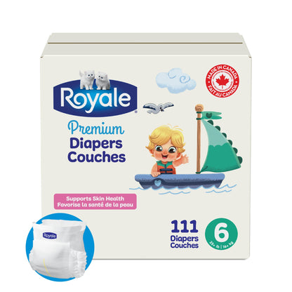 Royale Premium Diapers, Size 6 (35+ lb), 111 Count, Disposable Baby Diapers (Packaging may vary)