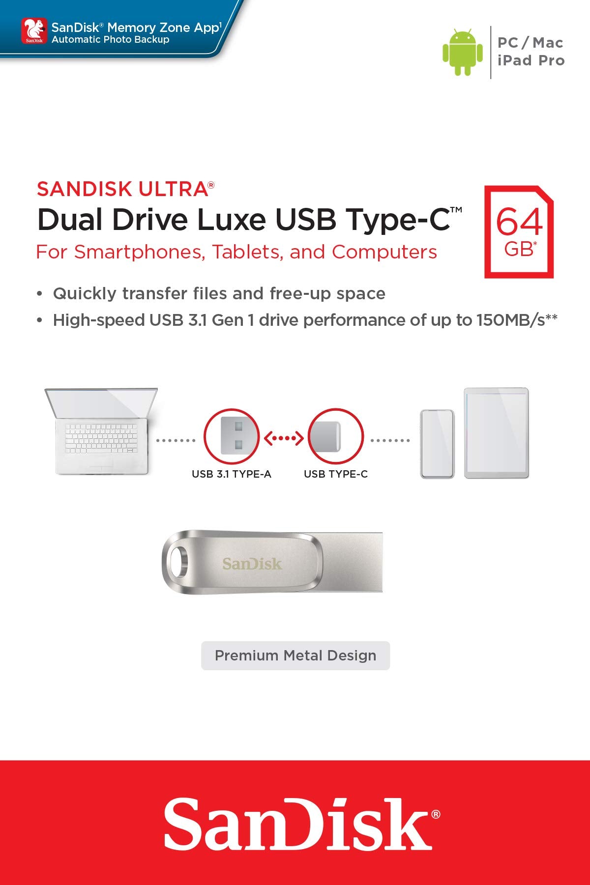 SanDisk 64GB Ultra Dual Drive Luxe USB Type-C - SDDDC4-064G-G46, Sliver 🍁 All In One Marketplace Canada