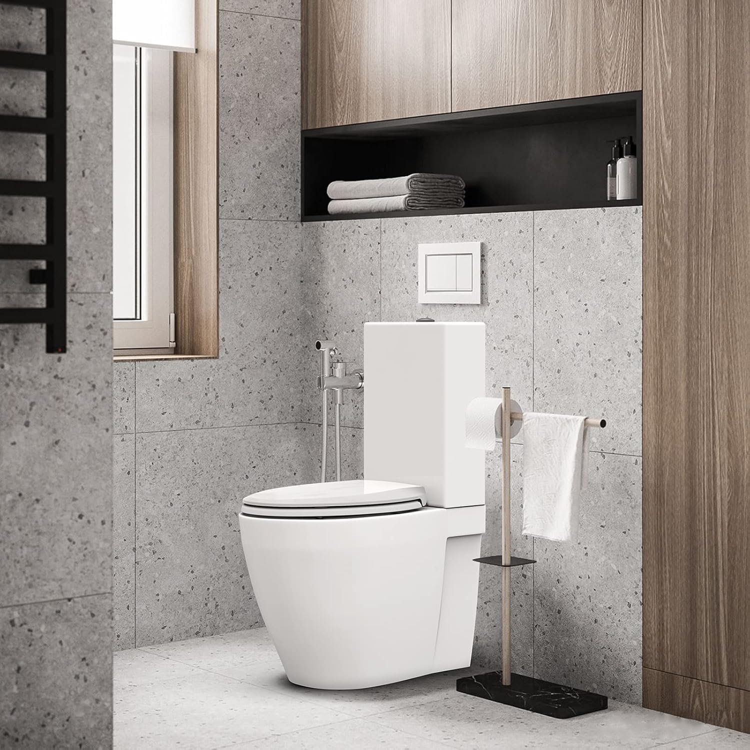 Quiet-Close Toilet Seat Round, Slow Close & Quick Release, Adjustable Quick Screw Attach Non-Slip Hinges, Easy to Install, Universal Fit ExploreHorizon