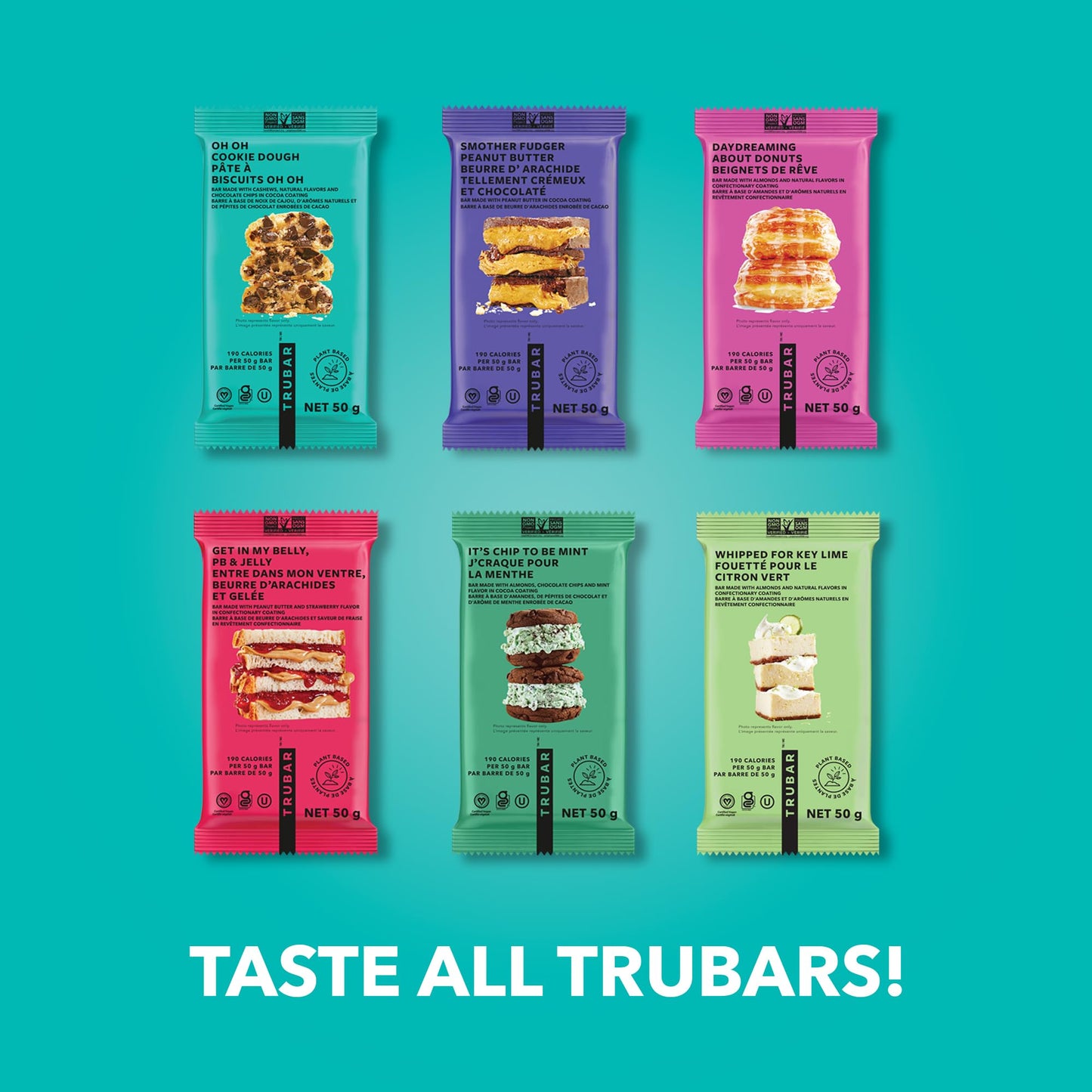 TRUBAR Vegan Protein Bar, Oh Oh Cookie Dough, Gluten Free, Plant Based, High Fiber, Dairy Free, Low Fat, Non GMO, No Sugar Alcohols, 12G Lean Protein, 13G Fiber, Healthy Snack Bars, 12 CT