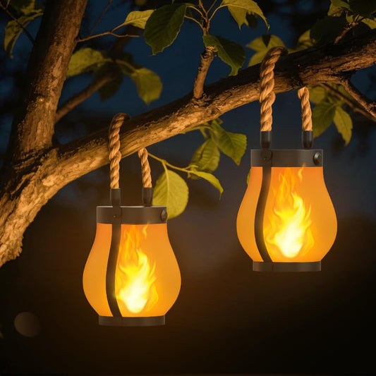 Hompavo Gen2 Solar Lanterns Outdoor with Ultra-Real Flame, Dual Charging (USB/Solar) & 2 Mode - Waterproof Decorative Hanging/Table Lights for Yard Patio Garden Birthday Mothers Day Gifts for Women, 2