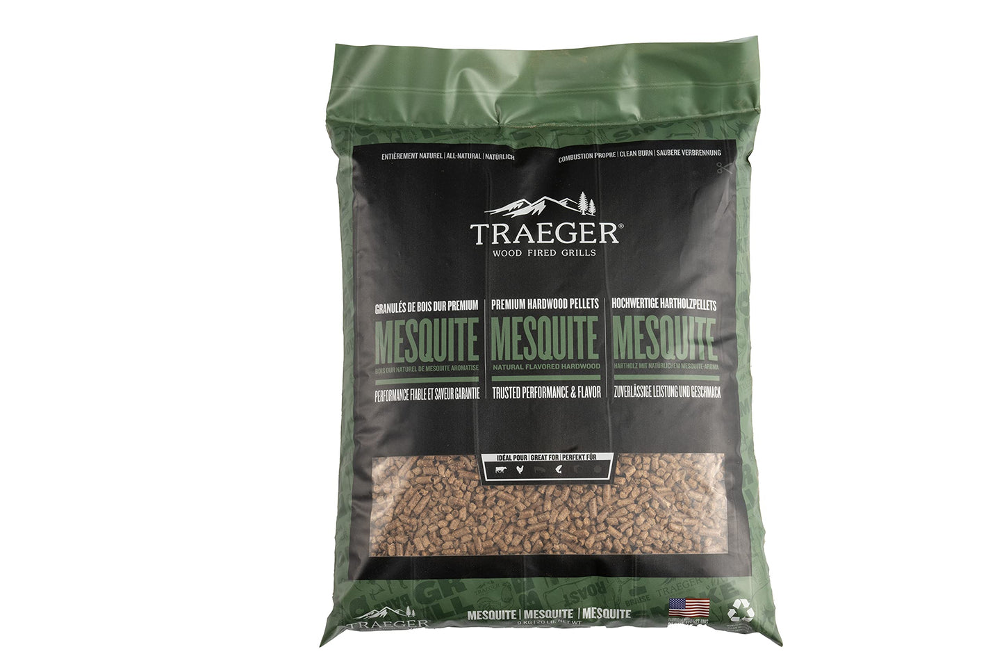 Traeger Mesquite Granulés de Bois 100 % Naturels pour Fumeurs et Barbecues à Granulés. BBQ, Cuisson, Rôtissage et Grillades, Sac de 9 kg