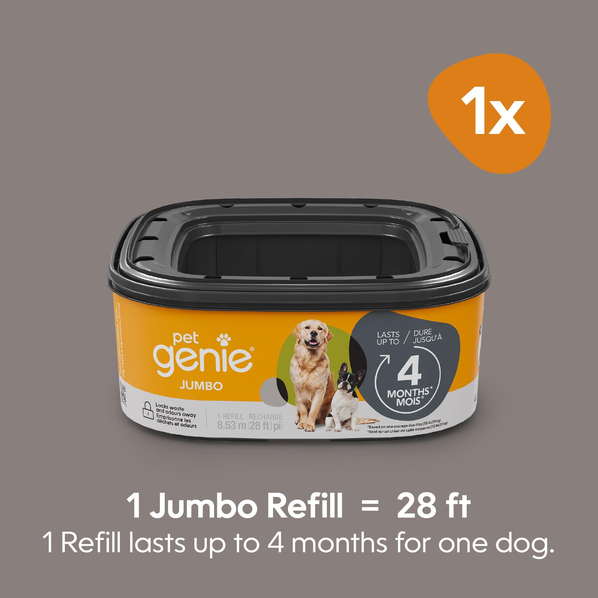 Pet Genie Jumbo Refill Bags - Multi-Layer Continuous film for Waste and Odor - Up to 4 Months of Supply, Only Compatible with Pet Genie Pail
