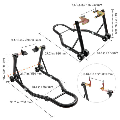 VEVOR Motorcycle Stand Lift, 850lbs Front Rear Combo Stand Lift Stand, Front and Rear Wheel Fork Stand, U+L Fork Swingarm Spool, Compatible with Most Yamaha Honda Kawasaki Suzuki Motorcycles, Black 🍁 All In One Marketplace Canada
