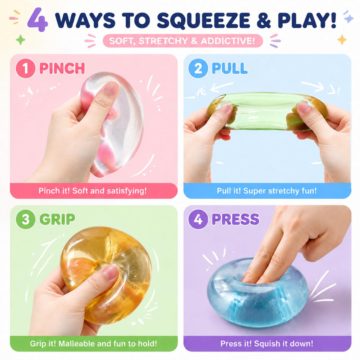 4Pcs Coconut Oil Squishy, Coconut Oil Stress Ball, Soft Sensory Squishy Balls, Fidget Squeeze Toy for Adults & Student Party Favors Christmas Birthday Gift, Stress Relief & Focus 🍁 All In One Marketplace Canada