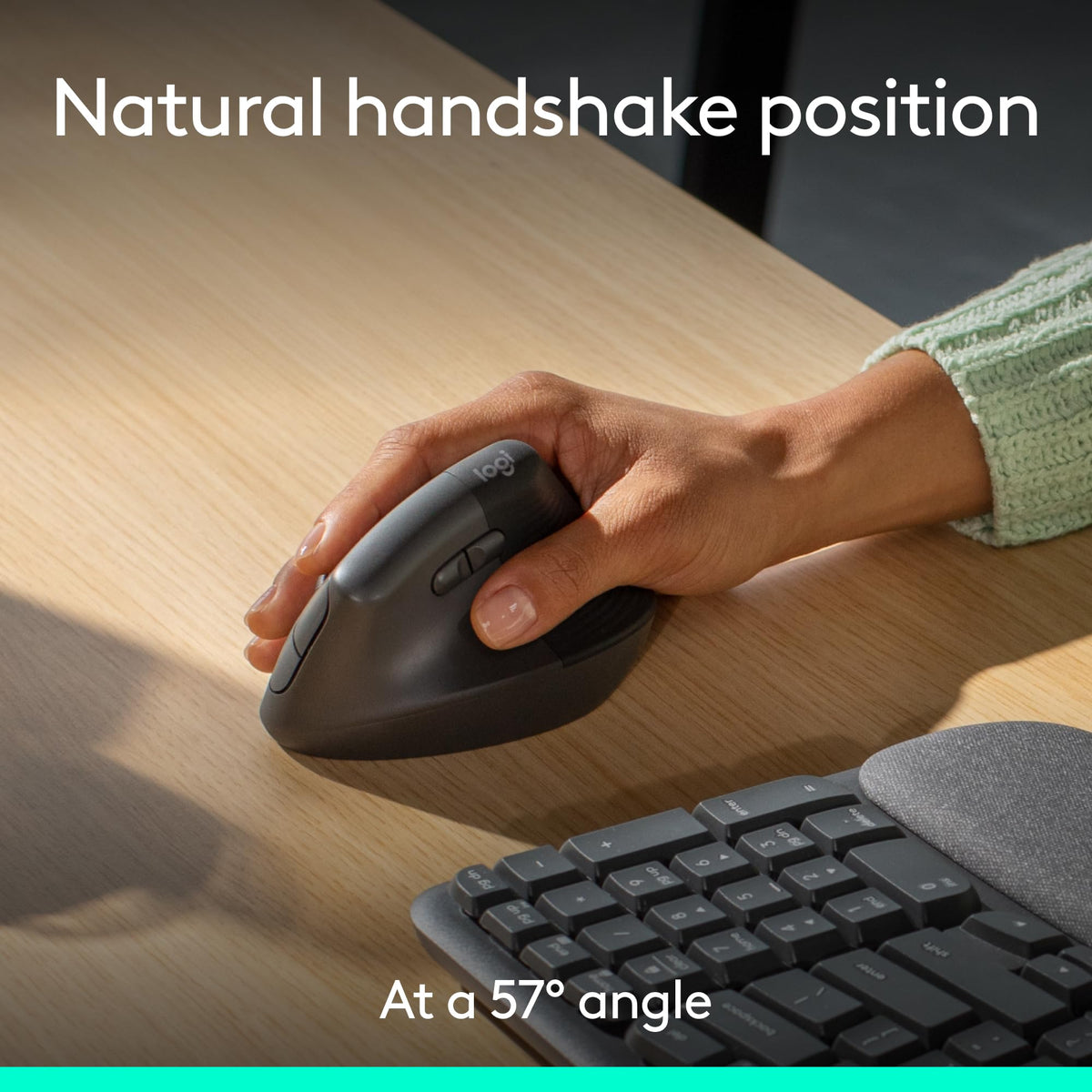 Logitech Wave Keys & Lift Vertical Mouse Ergonomic Wireless Combo, Graphite