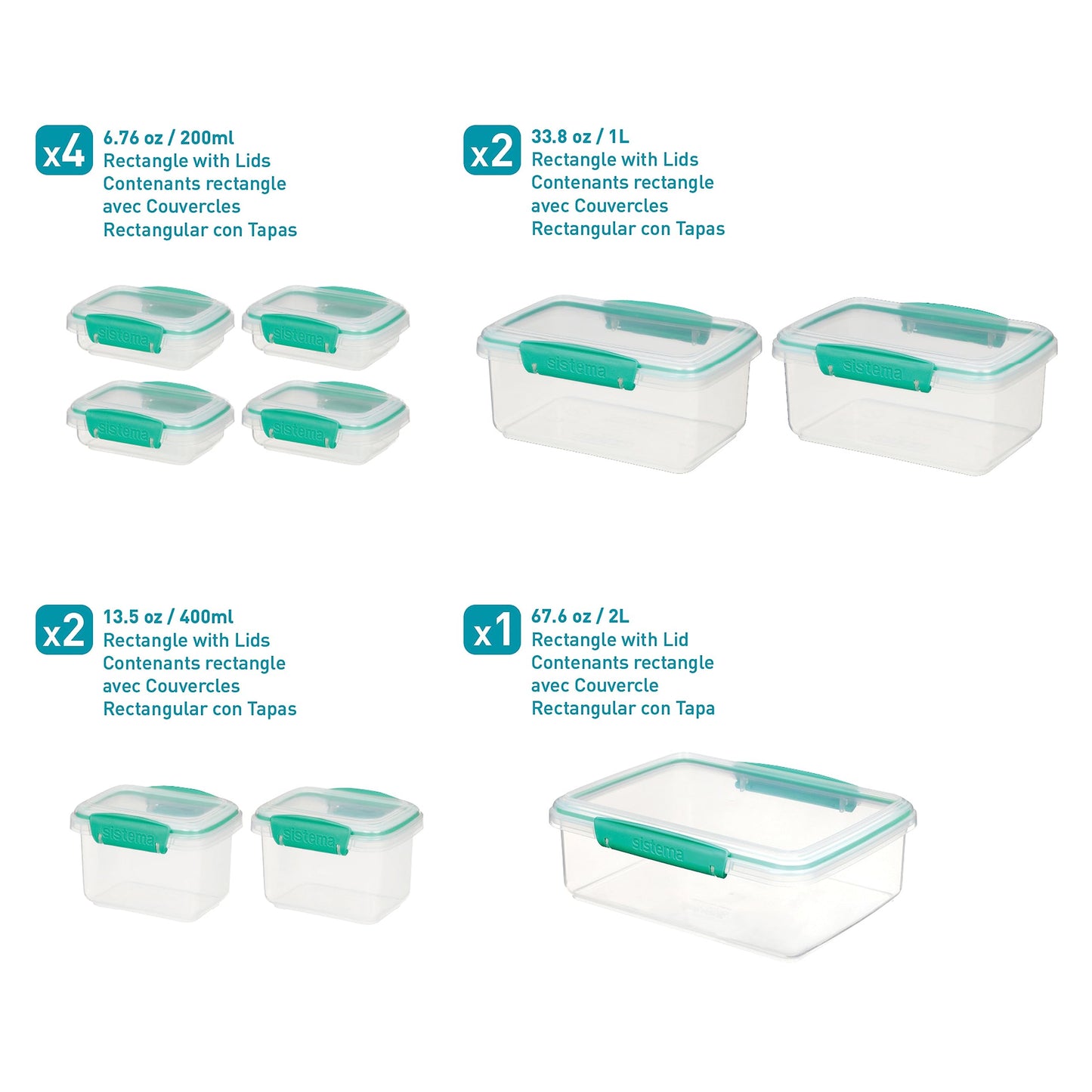 Sistema Food Storage Containers with Lids for Lunch, Meal Prep and Leftovers, Dishwasher Safe, BPA-Free, Teal, 18 Piece Set - Available at All In One Marketplace Canada