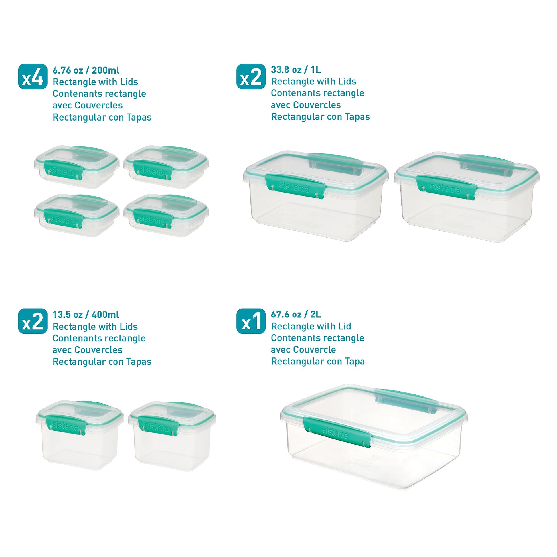 Sistema Food Storage Containers with Lids for Lunch, Meal Prep and Leftovers, Dishwasher Safe, BPA-Free, Teal, 18 Piece Set - Available at All In One Marketplace Canada