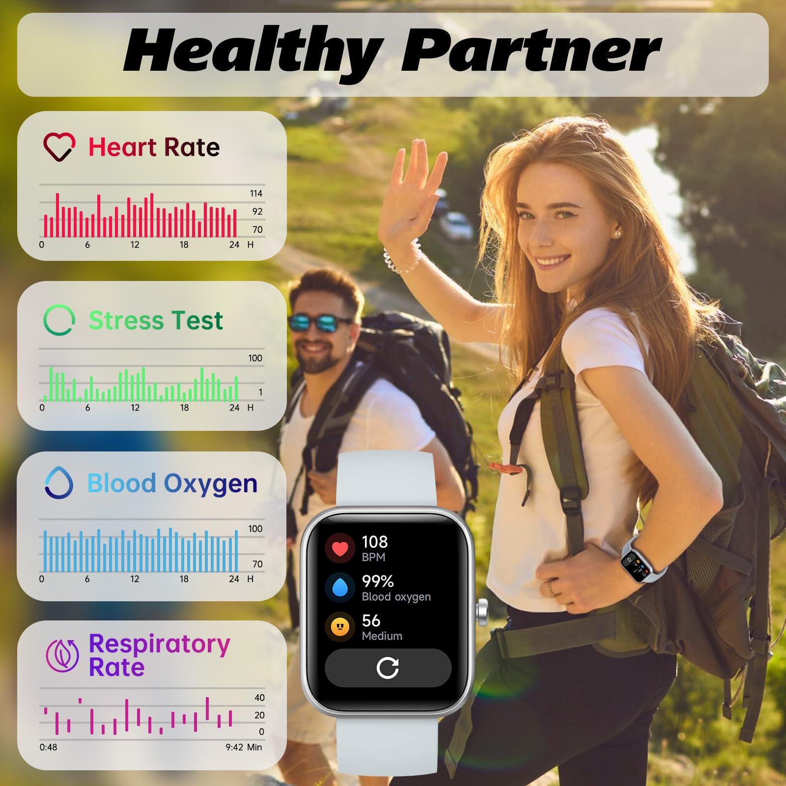Smart Watch for Men Women with Bluetooth Call, Alexa Built-in, Heart Rate & Sleep Monitor, 1.83" DIY Dial Fitness Watch with 100+ Sport Modes, IP68 Waterproof, Compatible with Android iOS