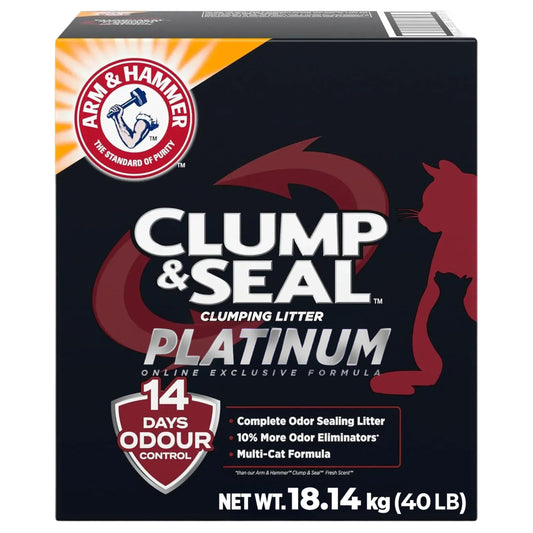 ARM & HAMMER Platinum Cat Litter, Clump & Seal, EXTRA STRENGTH Complete Odour Sealing with 14 Days of Odour Control, Multi-Cat, Hard Clumping Clay, 99.99% Dust Free, 18.14kg
