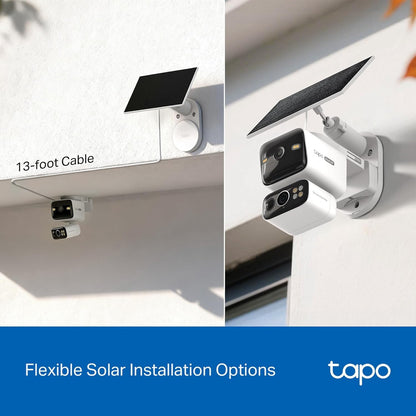 Tapo 2K Dual Lens 360° Pan/Tilt Security Battery Camera Wireless w/Solar Panel, 165° Wide View + 6mm Telephoto, Free Person/Vehicle Detection, SD/Cloud Storage, Works w/Alexa & Google (Tapo C645D KIT)
