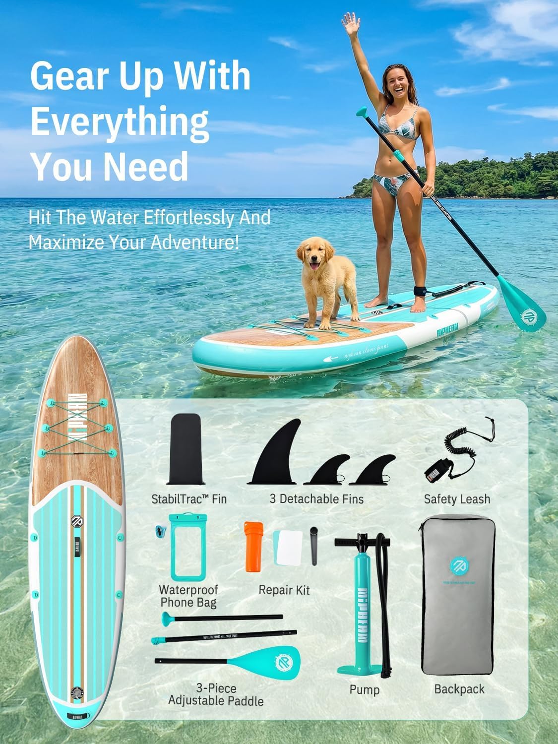 Niphean Inflatable Stand Up Paddle Board with SUP Accessories, 10'6'' All-Round Inflatable SUP, Anti-Slip EVA Deck, Inflatable Paddle Board for Adults & Youth