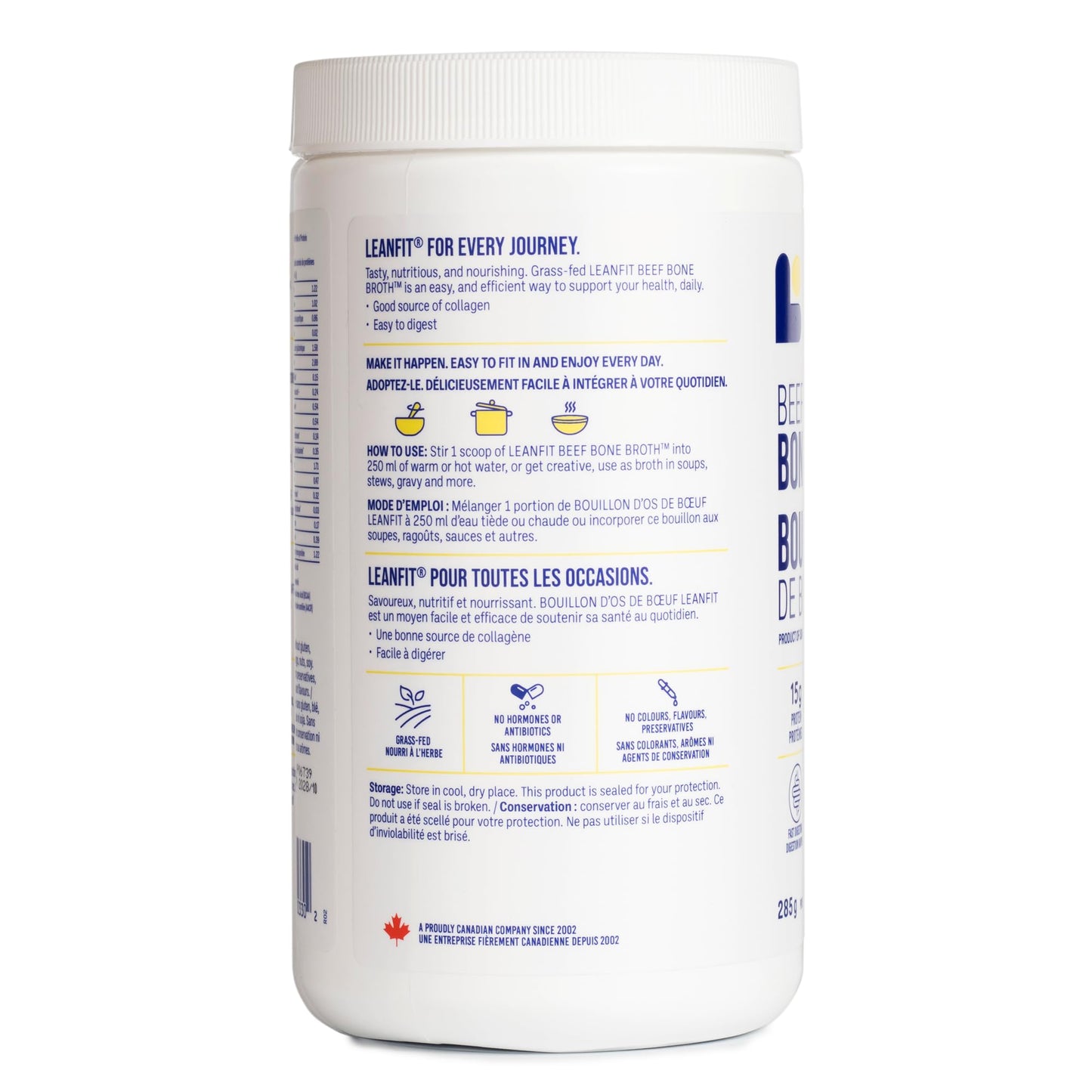 LeanFit Grass-Fed Beef Bone Broth Powder - 15g Protein, 19 Servings, 285g