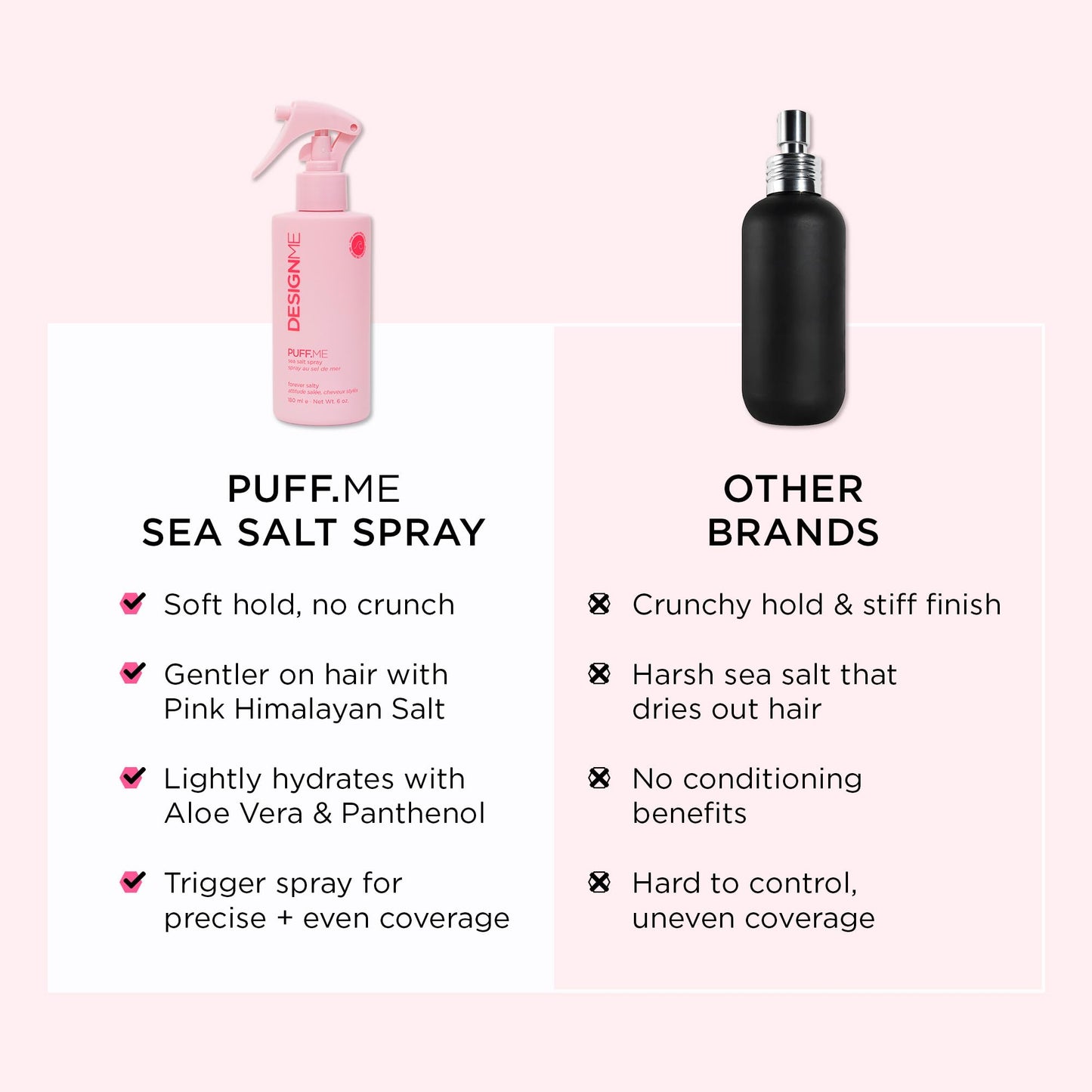 DESIGNME PUFF.ME Sea Salt Spray | Sea Salt Texture Spray for Beach Waves, Volume & Tousled Texture | Soft Hold, Lightweight Hydration & Non-Drying Sea Salt Hair Spray for Women - Available at All In One Marketplace Canada