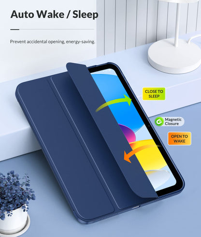 MoKo Case for New iPad (A16) 11th Generation 2025/ 10th Generation 2022, iPad 11 inch/ 10.9 inch Case with Soft TPU Translucent Frosted Back Cover, Auto Wake/Sleep, Support Touch ID,Navy Blue - Available at All In One Marketplace Canada
