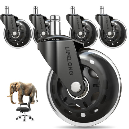 Lifelong Office Chair Wheels Replacement Rubber Chair Casters for Hardwood Floors and Carpet, Set of 5, Heavy Duty Casters for Chairs to Replace Office Chair Mats - Fits 98% - Available at All In One Marketplace Canada