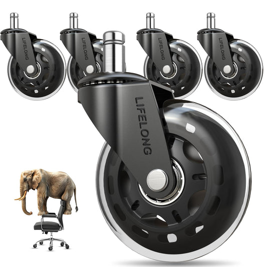 Lifelong Office Chair Wheels Replacement Rubber Chair Casters for Hardwood Floors and Carpet, Set of 5, Heavy Duty Casters for Chairs to Replace Office Chair Mats - Fits 98% - Available at All In One Marketplace Canada