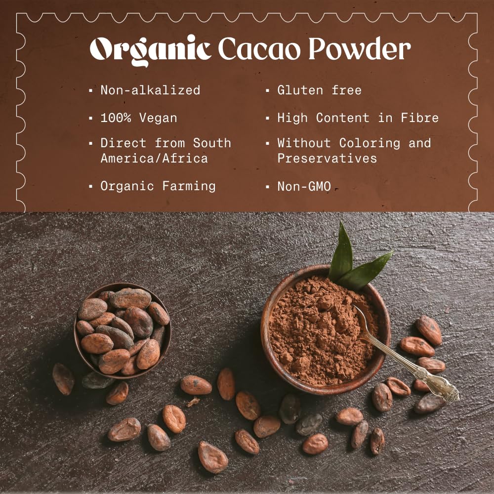 NaturaleBio Organic Cacao Powder 1kg – Raw, Unsweetened & Pure