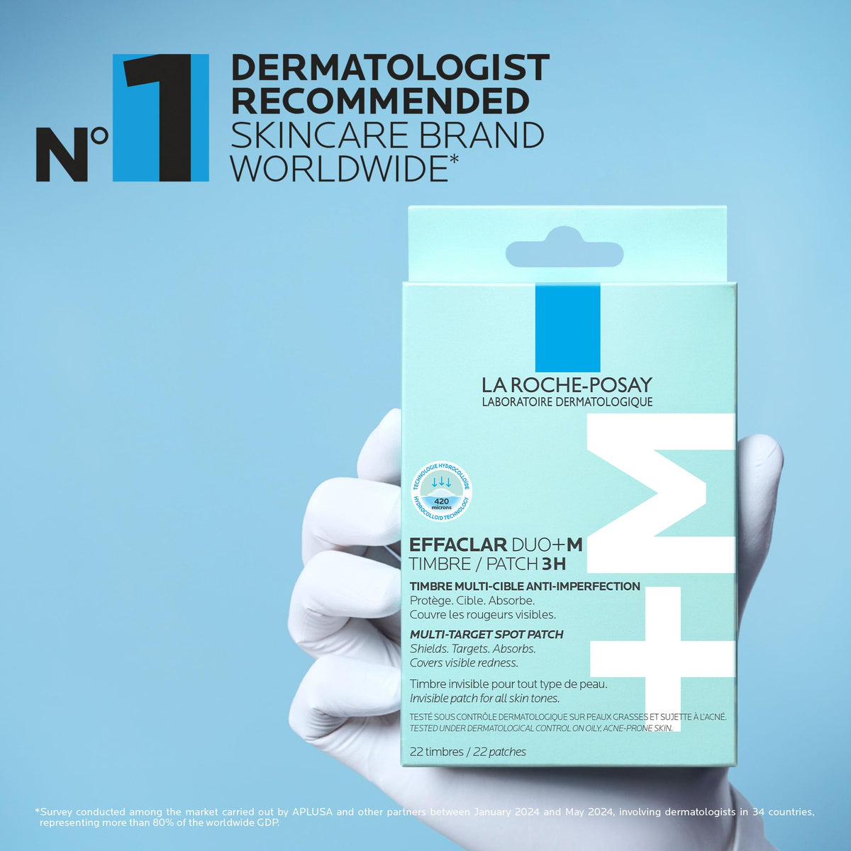 La Roche Posay Pimple Patches, Effaclar Duo+M Hydrocolloid Acne Patches for Acne-Prone Skin, Visibly Reduce Blemishes in 3 Hours, for Day or Night Use, Dermatologist Recommended, 22 Count per Box