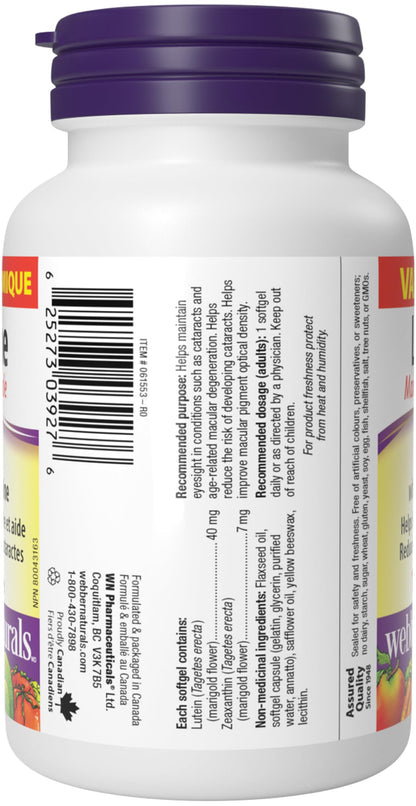 Webber Naturals Lutein 40 mg, 120 Softgels, Maximum Strength Eye Support Supplement with Zeaxanthin - Available at All In One Marketplace Canada