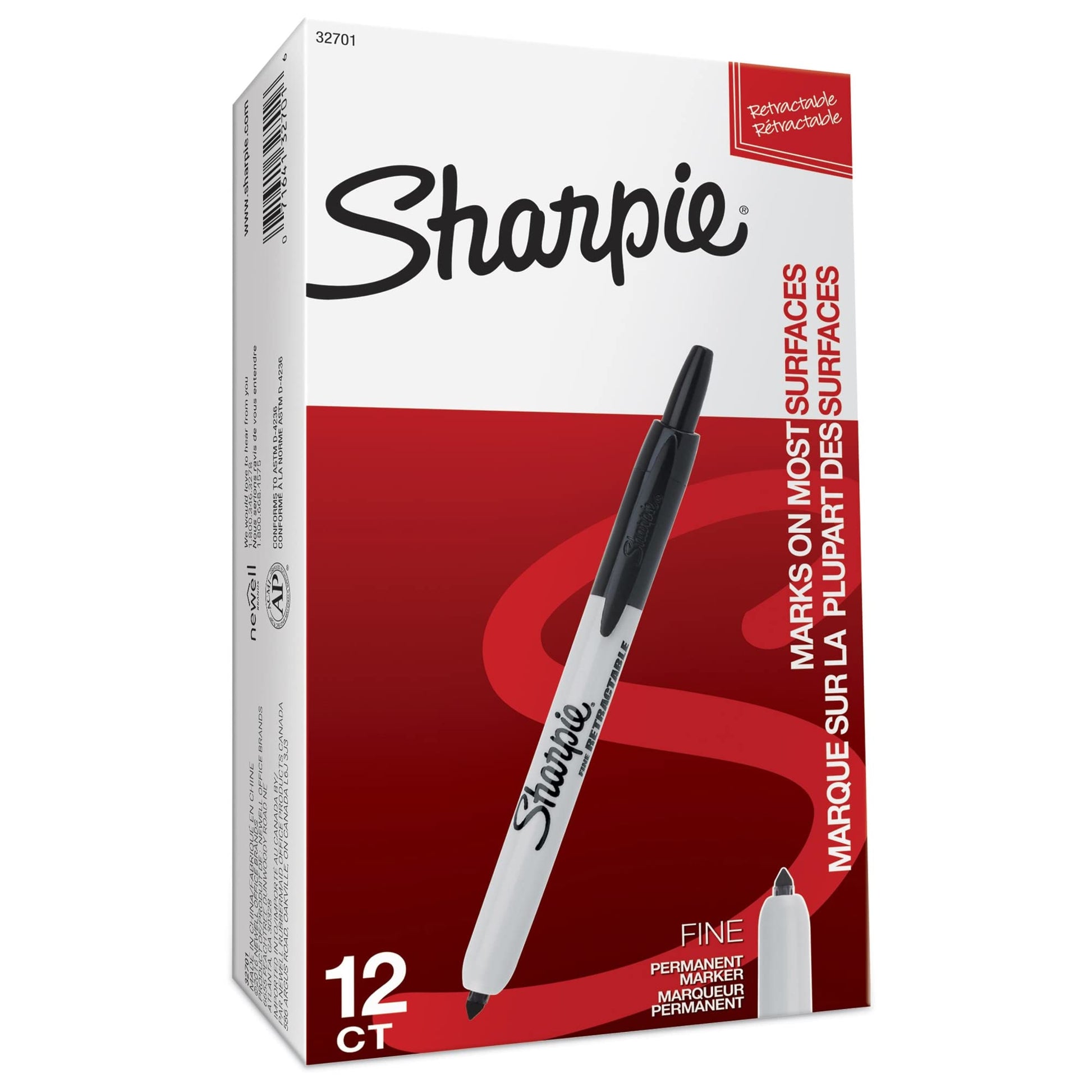 Sharpie Retractable Permanent Markers, Fine Point, Black, 12 Count Sharpie