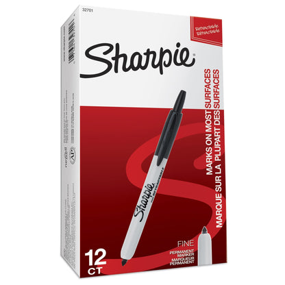 Sharpie Retractable Permanent Markers, Fine Point, Black, 12 Count Sharpie