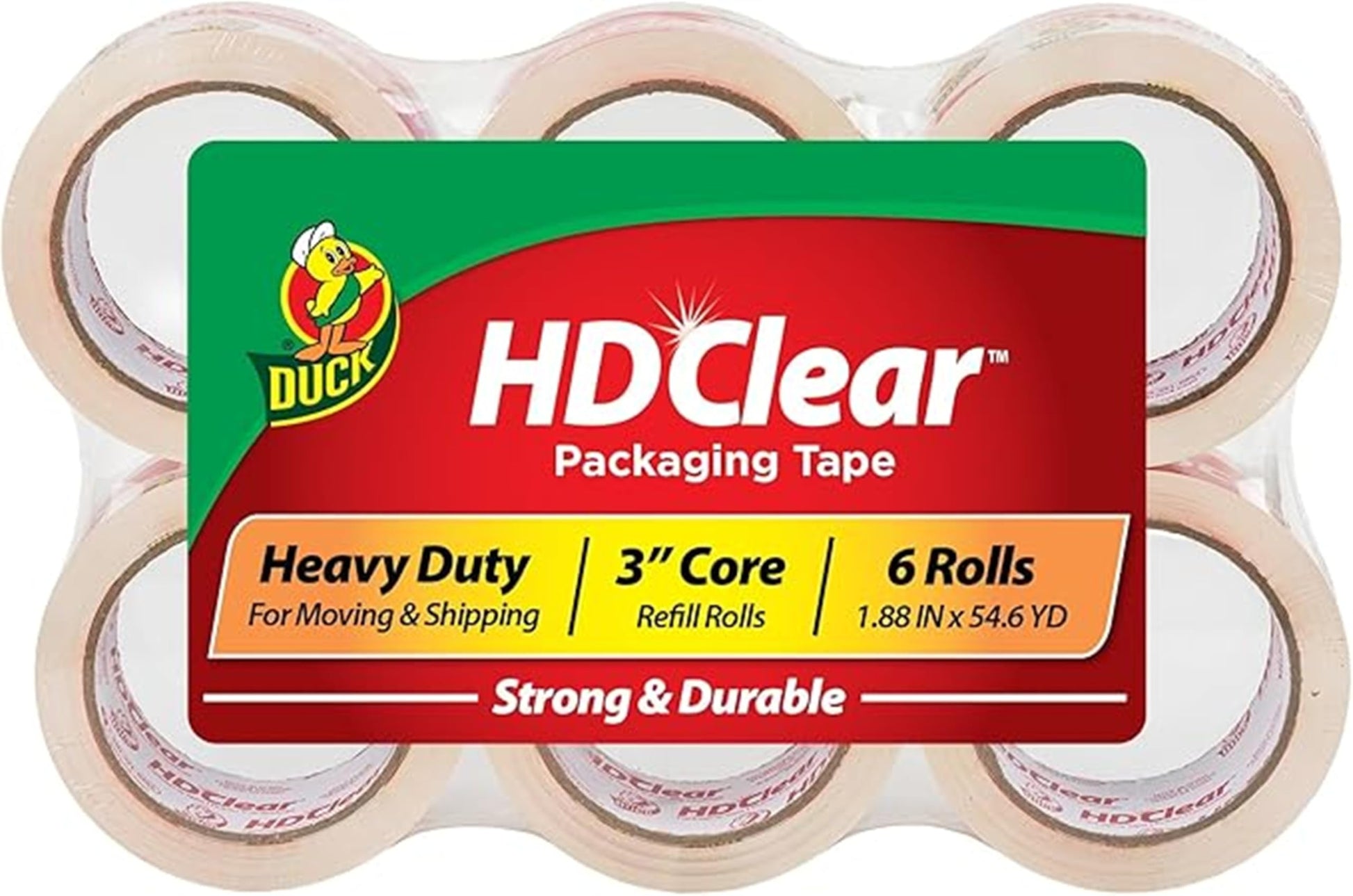 Duck Brand HD Clear High Performance Packaging Tape, 1.88-Inch x 54.6-Yard, Crystal Clear, 6-Pack (441962) Duck