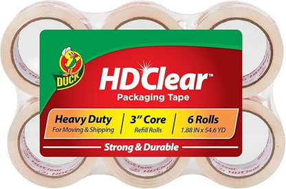 Duck Brand HD Clear High Performance Packaging Tape, 1.88-Inch x 54.6-Yard, Crystal Clear, 6-Pack (441962) Duck