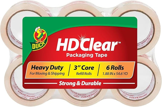 Duck Brand HD Clear High Performance Packaging Tape, 1.88-Inch x 54.6-Yard, Crystal Clear, 6-Pack (441962) Duck