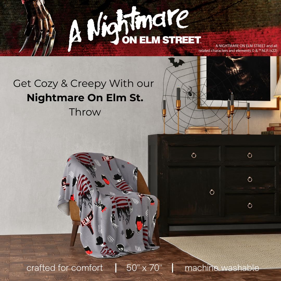 Couverture Franco Collectibles A Nightmare on Elm Street, jeté d'Halloween, literie en peluche super douce et confortable, 50" x 70", (produit sous licence officielle)
