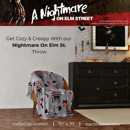 Couverture Franco Collectibles A Nightmare on Elm Street, jeté d'Halloween, literie en peluche super douce et confortable, 50" x 70", (produit sous licence officielle)