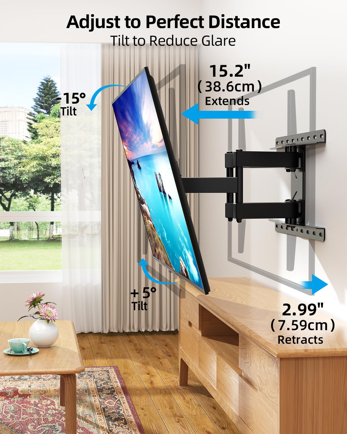 HOME VISION Full Motion TV Wall Mount for Most 32-85 inch TVs up to132 lbs, TV Mount Swivel and Tilt with Dual Articulating Arms, Wall Mount TV Bracket Max VESA 600x400mm, Fits 8" 12" 16" Wood Studs - Available at All In One Marketplace Canada