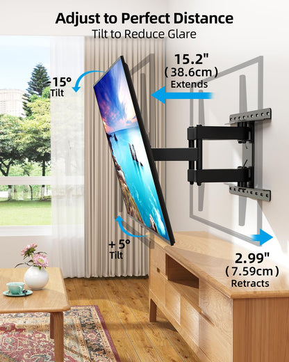 HOME VISION Full Motion TV Wall Mount for Most 32-85 inch TVs up to132 lbs, TV Mount Swivel and Tilt with Dual Articulating Arms, Wall Mount TV Bracket Max VESA 600x400mm, Fits 8" 12" 16" Wood Studs - Available at All In One Marketplace Canada