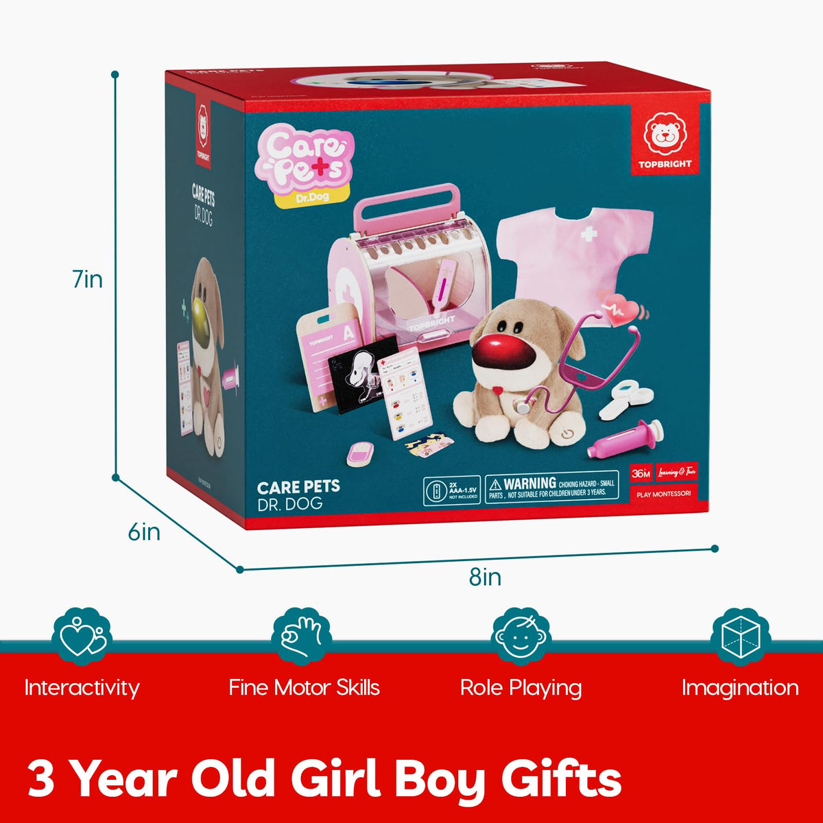 Top Bright Doctor Kit Kids – Pretend Play Toddler Toys with Pink Doctor Costume & Plush Dog, Wooden Kids Doctors Play Set with Stethoscope, Christmas Birthday Gifts for 3+ Year Old Girls 🍁 All In One Marketplace Canada