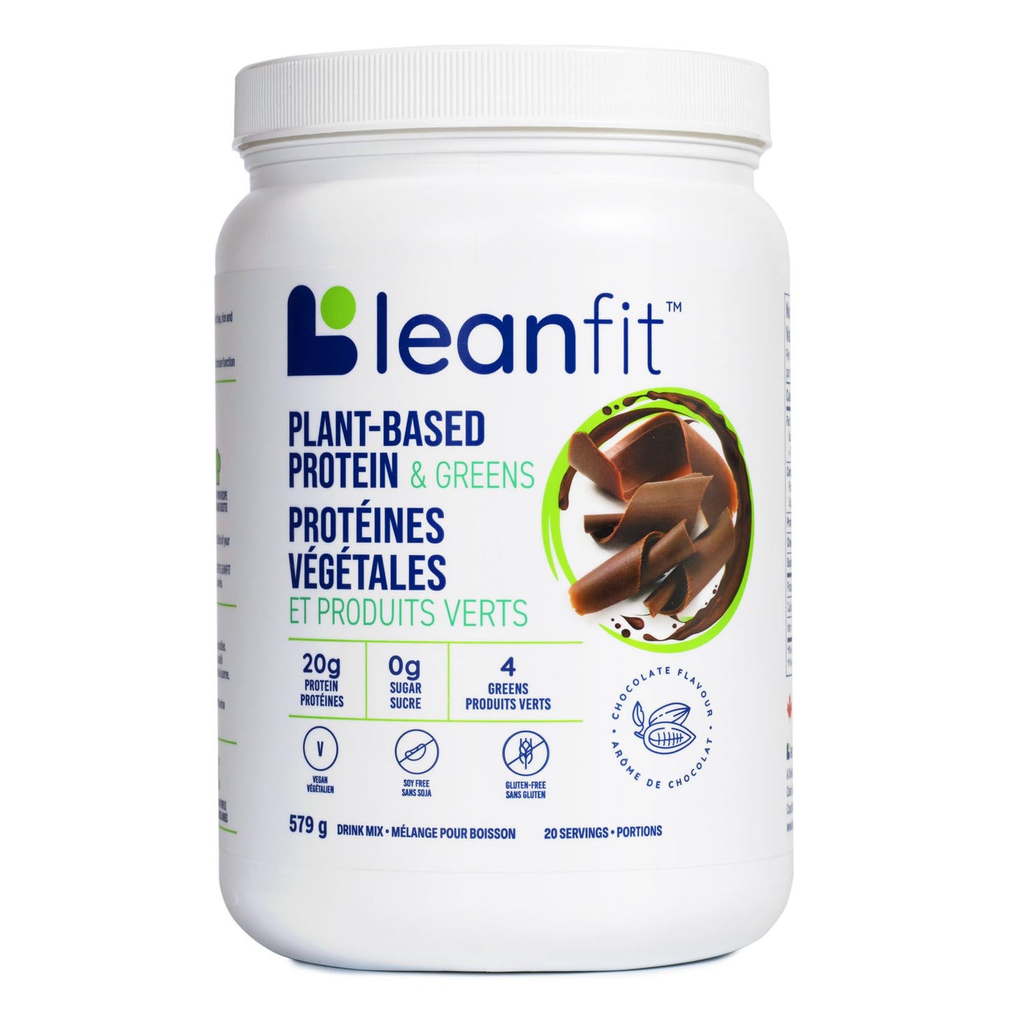 LeanFit Plant-Based Protein & Greens Powder - Natural Chocolate Flavor, 20g Protein + 4 Greens Per Serving, Vegan & Gluten-Free, 20 Servings