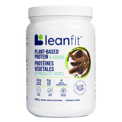 LeanFit Plant-Based Protein & Greens Powder - Natural Chocolate Flavor, 20g Protein + 4 Greens Per Serving, Vegan & Gluten-Free, 20 Servings