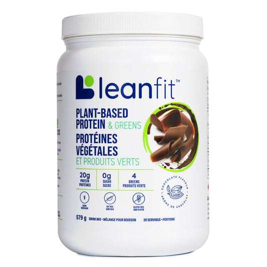 LeanFit Plant-Based Protein & Greens Powder - Natural Chocolate Flavor, 20g Protein + 4 Greens Per Serving, Vegan & Gluten-Free, 20 Servings