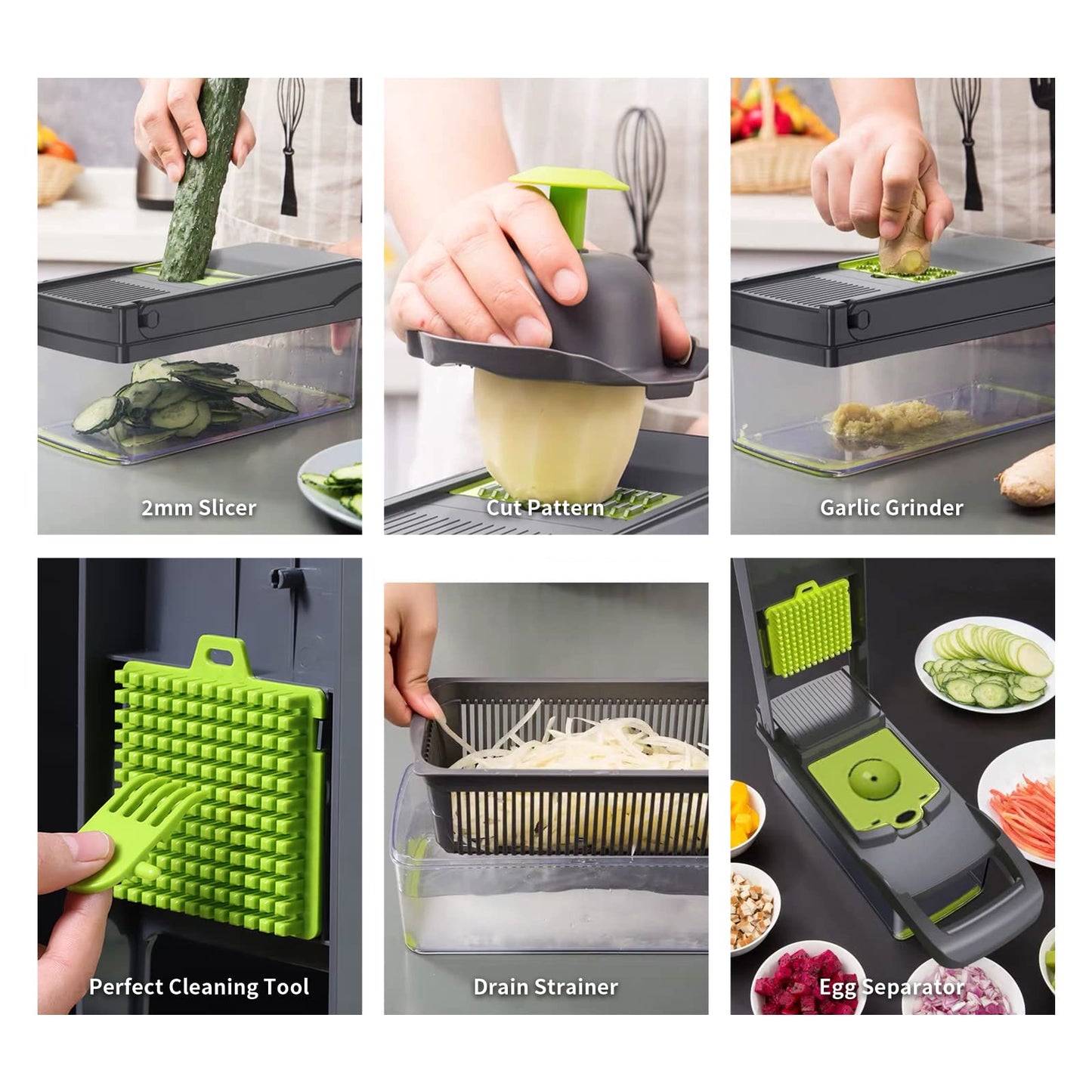 Vegetable Chopper Cutter Slicer Multifunctional 13-in-1 Food Veggie Onion Potato Fruit Chopper Cutter Dicer with Container, 8 Interchangable Blades, Hand Protector, Drain Strainer, Cleaning Brush - Available at All In One Marketplace Canada