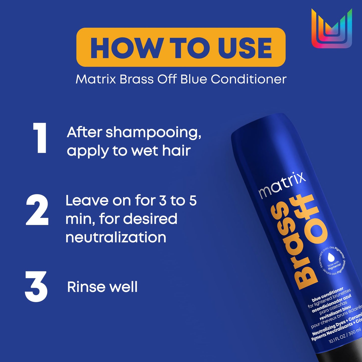 MATRIX Brass Off Blue Conditioner, Removes Brassy Orange Undertones, Tones Brunettes, Brown and Dark Blonde Hair, Color Depositing Conditioner for Color Treated Hair, Salon, Vegan - Available at All In One Marketplace Canada