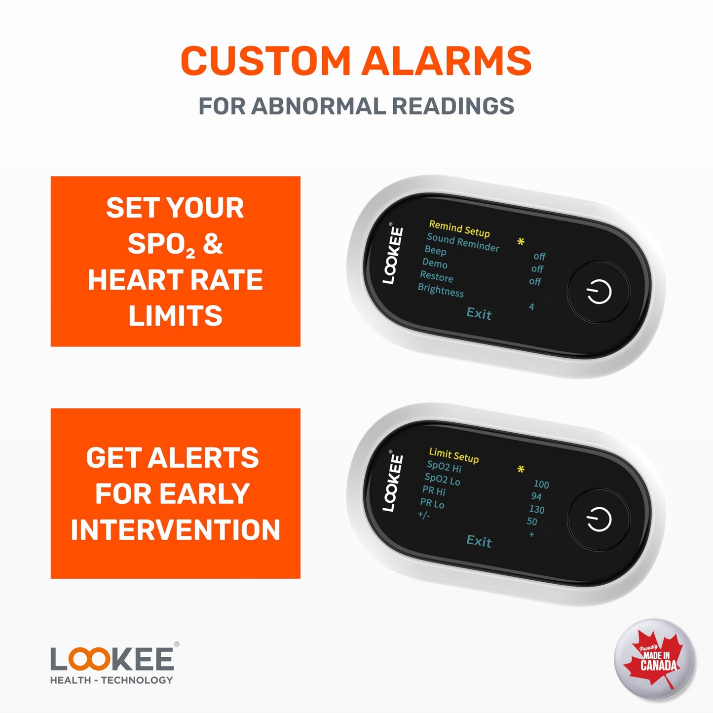 LOOKEE A320 Premium Pulse Oximeter Finger Heart Rate Oxygen Monitor | Proudly Canadian | SpO2 Blood Oxygen Level | Medical Accuracy, Alarm & PI | OLED Display | Batteries & Lanyard