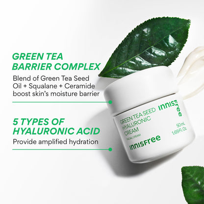 innisfree Jumbo Green Tea Seed Hyaluronic Acid Cream With Barrier Boosting Complex and Ceramide, Korean Hydrating Face Moisturizer for Dry Skin innisfree