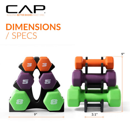 CAP Barbell 32 lb Neoprene Dumbbell Set with Rack |Includes 3, 5, 8 lb Pairs