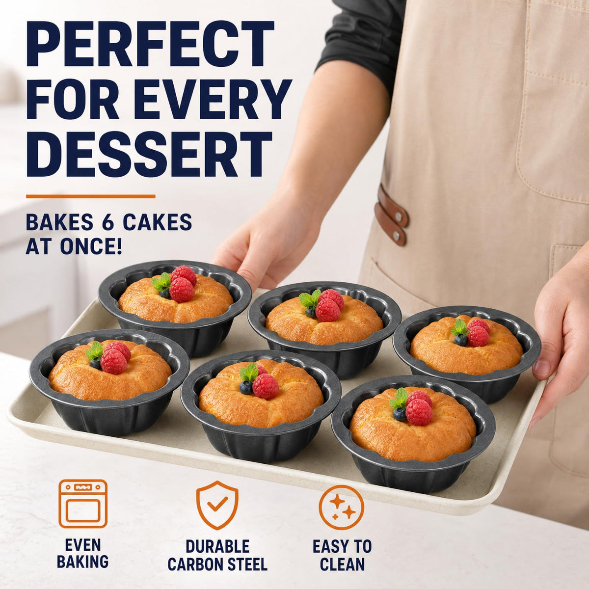 ZENFUN 10 Pcs Mini Flan Molds Pan, 4 Inches Fluted Cake Pan Nonstick, Carbon Steel Mini Flan Molds Pans, Cake Pans Reusable Tube Oven Baking Mold for Cupcake, Bread, Bavarois, Brownie 🍁 All In One Marketplace Canada