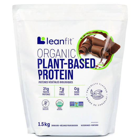 LEANFIT ORGANIC PLANT-BASED PROTEIN, Natural Chocolate - Vegan, Soy Free, Gluten Free, Dairy Free, Sugar Free - 21g Protein, 40 Servings, 1.5kg Bag