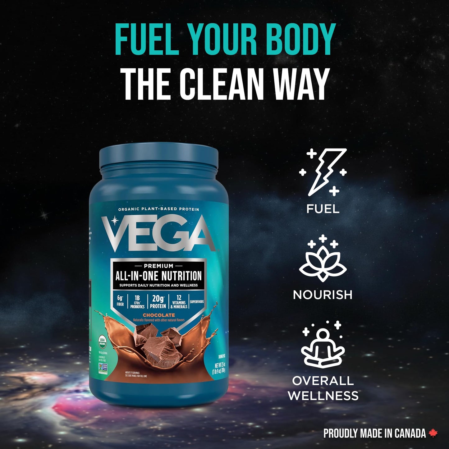 Vega Premium All-in-One Nutrition Protein Powder – 20g Plant-Based Vegan Protein, Vitamins & Probiotics, Chocolate, 876g (19 Servings)