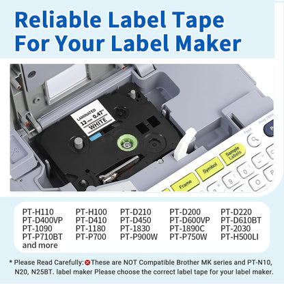 5 Pack TZe-231 Compatible with Brother Label Maker Tape P Touch TZe TZ Tape 12mm 0.47'' Laminated White TZ 231 Label Tape for Brother P-Touch PT-H110 PT-D210 PT-D600 PT-D400AD PT-1290 - Available at All In One Marketplace Canada