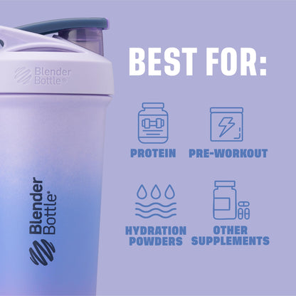 BlenderBottle Strada Sleek Insulated Stainless Steel Water Bottle with Wire Whisk, 25-Ounce, Lavender Ombre