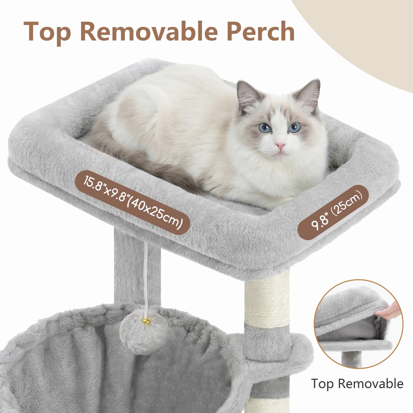Gitelsnour Cat Tree, Cat Tower with condo, 2 Baskets, Large Platform, Scratch Board, Cat Scratching Posts for Indoor Cats, Light Gray GCT003SW