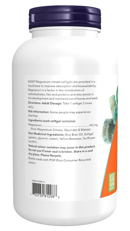 NOW Supplements, Magnesium Citrate, With Glycinate & Malate, Nervous System Support, 180 Softgels