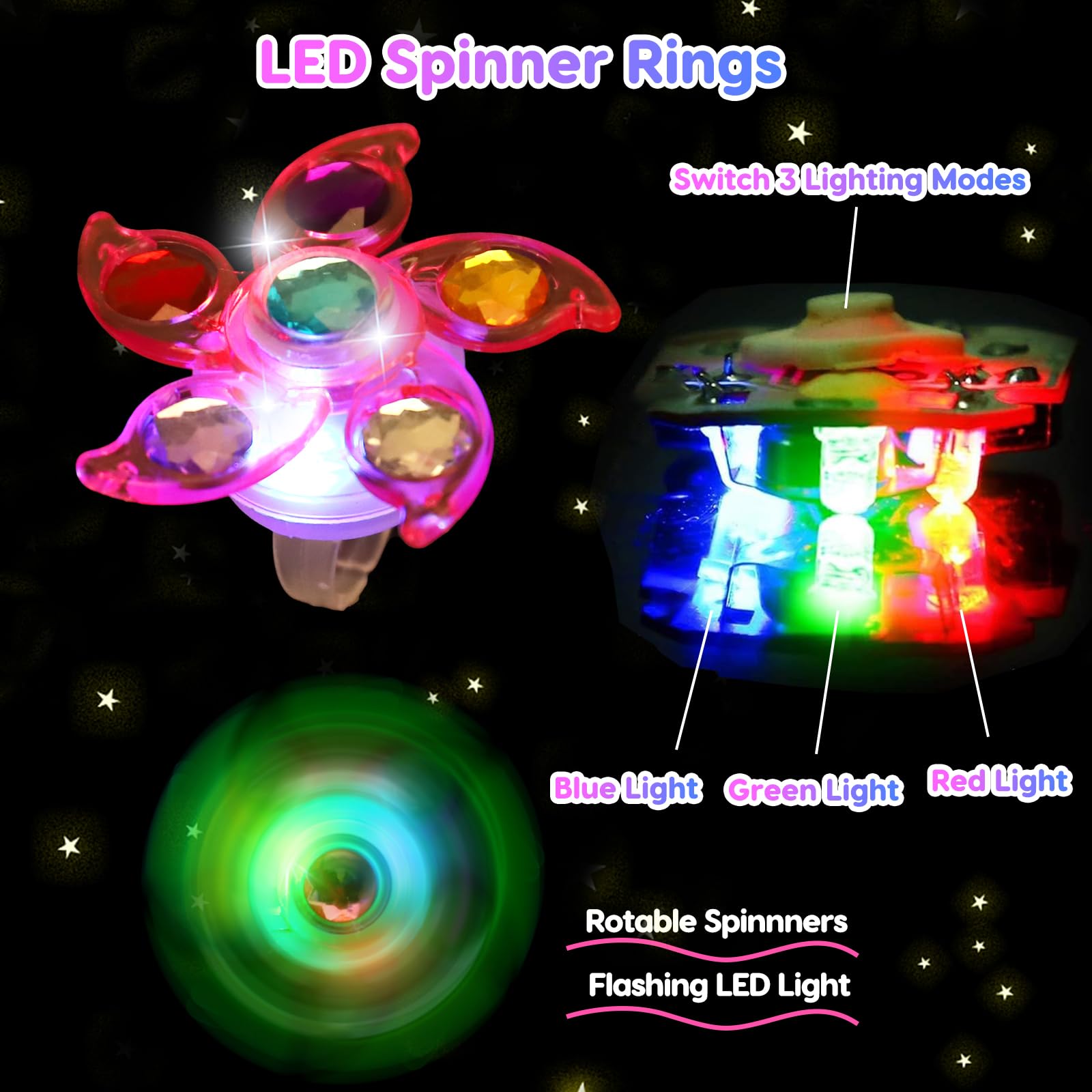 24PCS LED Light Up Fidget Spinner Rings Birthday Party Bag Fillers Glow Party Favors Bulk for Kids 4-8 8-12, Goodie Treat Bag Stuffers Pinata Fillers Carnival Prizes Classroom Treasure Box Toys - Available at All In One Marketplace Canada